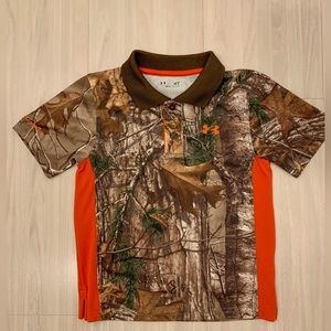 Under Armour 4T Short Sleeve Polo Shirt Camo Orange Toddler Heat Gear Realtree